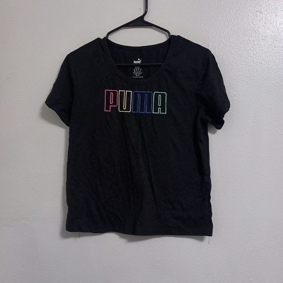 Puma Women's Tee with Colorful Logo on Black - Picture 1 of 4